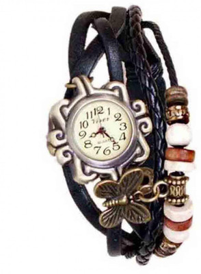 

Mettle Fancy Black Leather Hand Knit Vintage Watches Dress bracelet Women Girls Ladies clover Pendant Retro.1801-BLK002 Watch - For Girls