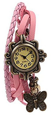 

Mettle Fancy Pink Leather Hand Knit Vintage Watches Dress Bracelet Women Girls Ladies Clover Pendant Retro.1801-PNK007 Watch - For Women