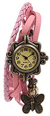 

Mettle Fancy Pink Leather Hand Knit Vintage Watches Dress Bracelet Women Girls Ladies Clover Pendant Retro.1801-PNK009 Watch - For Women
