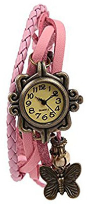 

Mettle Fancy Pink Leather Hand Knit Vintage Watches Dress Bracelet Women Girls Ladies Clover Pendant Retro.1801-PNK008 Watch - For Women