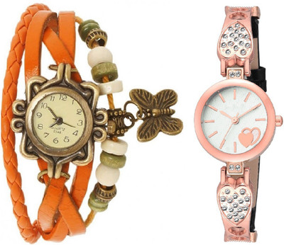 

COSMIC tKMSSeries-9086 Diamond Studded Designer Black Bracelet-cum -Strap watch with Elegant Orange Rakhi Ladies And Women Watch - For Women