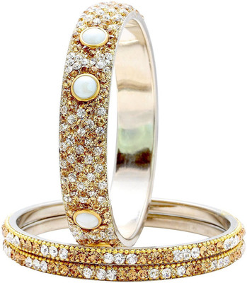memoir Brass Cubic Zirconia Gold-plated Bangle Set(Pack of 3)