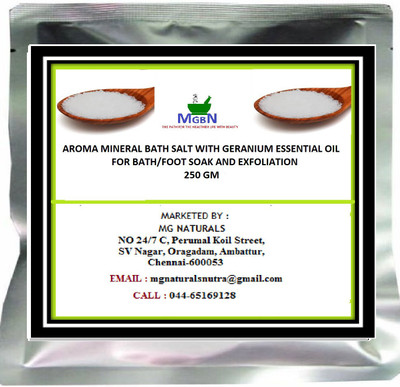 

MGBN AROMA MINERAL BATH SALT WITH GERANIUM ESSENTIAL OIL FOR BATH/FOOT SOAK AND EXFOLIATION 250 GM(250 g)
