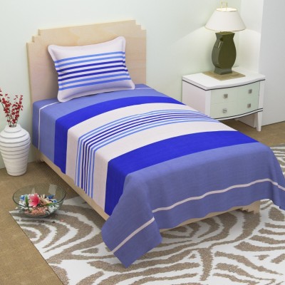 Bene Cotone 104 TC Cotton Single Striped Flat Bedsheet(Pack of 1, Blue)