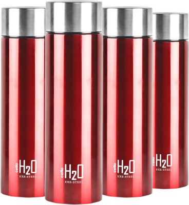 cello Stainless Steel Water Bottle Set, 1 Litre, Set of 4, Red  1000 ml Bottle(Pack of 4, Red, Steel)