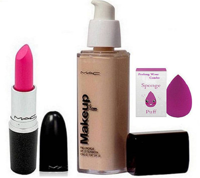 

Pro longwear combo Sponge Puff & Pink Lipstick & Makeup Pro Long wear Foundation(Set of 3)