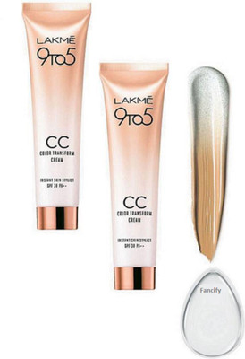 

Fancify slicon puff with lakme 9 to 5 CC color transform cream beige instant skin stylist (pack of 2)(Set of 3)