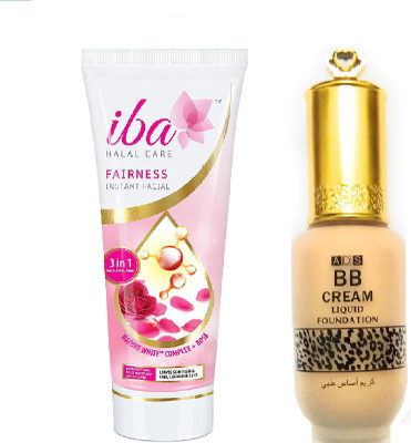 

iba halal care INSTANT FACIAL 3 IN 1 FAIRNESS CREAM WITH BB CREAM LIQUID FOUNDATION LONG LASTING PACK(Set of 2)