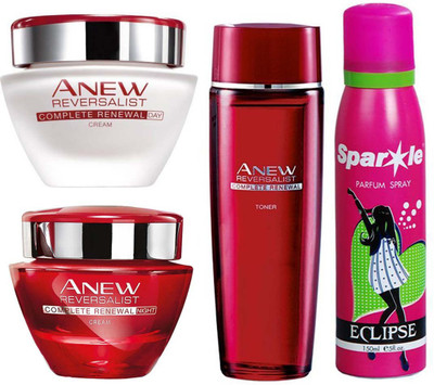 

Avon Anew Reversalist Complete Renewal Day Cream (50 ml) & one Reversalist Night Renewal Cream (50 g) & one Reversalist Complete Renewal Toner (50 g) with one do it perfume 30 ml(Set of 4)