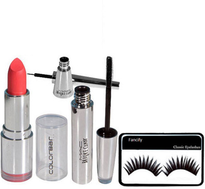 

fancify Eyelashes & Liquid Eyeliner WIth Mascara & Matte Finish Lipstick(Set of 4)