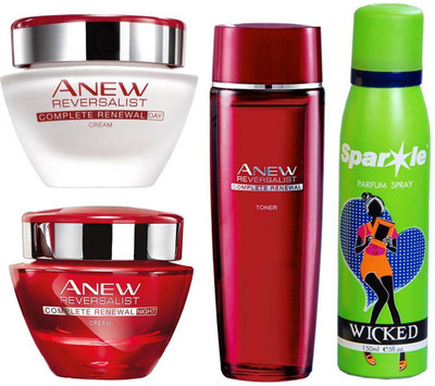 

Avon Anew Reversalist Complete Renewal Day Cream (50 ml) & one Reversalist Night Renewal Cream (50 g) & one Reversalist Complete Renewal Toner (50 g) with one do it perfume 30 ml(Set of 4)