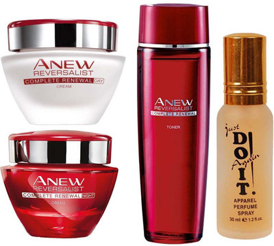 

Avon Anew Reversalist Complete Renewal Day Cream (50 ml) & one Reversalist Night Renewal Cream (50 g) & one Reversalist Complete Renewal Toner (50 g) with one do it perfume 30 ml(Set of 4)