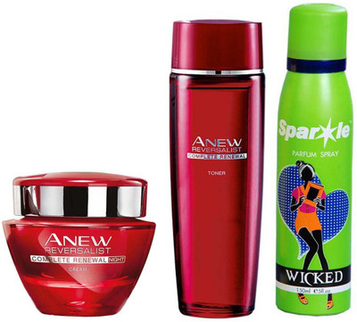 

Avon Anew Reversalist Night Renewal Cream (50 g) & one Reversalist Complete Renewal Toner (50g) With one sparkle perfume spray 150 ml(Set of 3)
