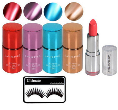 

Ultimate Eyelashes&Mirror Nail paint pack of 4&Lipstick(Set of 6)