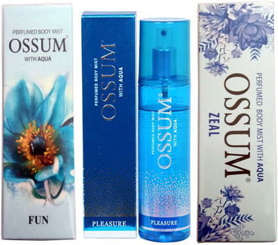 

OSSUM ZEAL PERFUMED BODY MIST 115 ML+ PLEASURE PERFUMED BODY MIST 115 ML+ FUN PERFUMED BODY MIST 115 ML Body Mist - For Men & Women(115 ml, Pack of 3)