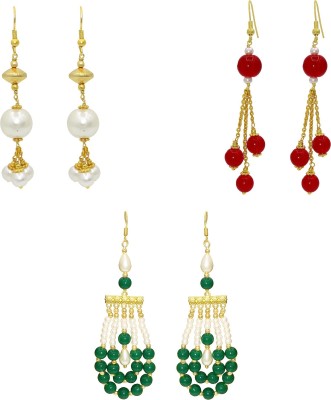 memoir Pearls and Beaded colourful stylish 3 pairs in combo earrings Women Girls Pearl Alloy Hoop Earring