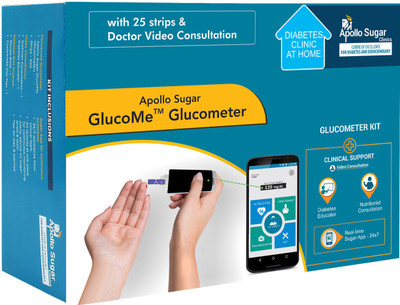 

Apollo Sugar Apollo Glucome Glucometer with 25 test strips, Doctor Consultation, & Diabetes Support Services Glucometer(Black)