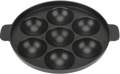 

Rico 7 cavity Appachatty Pan 17 cm diameter with Lid(Aluminium, Non-stick), Black