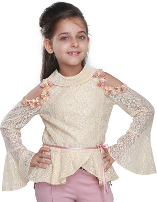 Cutecumber Baby Girls Party Lace Full Sleeve Top(Beige, Pack of 1) Flipkart