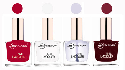 

Lady Fashion Ultra High Shine Long Stay Nail Polish Pink,White,Transparent,Maroon(Pack of 4)