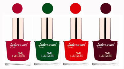

Lady Fashion Ultra High Shine Long Stay Nail Polish Pink,Dark Green,Bright Red,Maroon(Pack of 4)