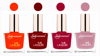 

Lady Fashion Ultra High Shine Long Stay Nail Polish Nude,Red,Bright Pink,Silky Purple(Pack of 4)