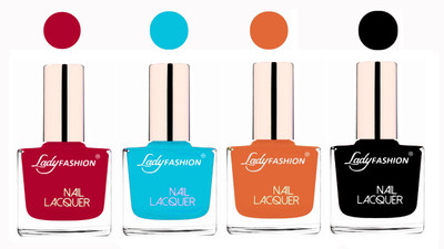 

Lady Fashion Ultra High Shine Long Stay Nail Polish Pink,Sky Blue,Nude,Black(Pack of 4)