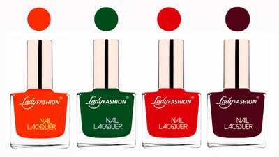 

Lady Fashion Ultra High Shine Long Stay Nail Polish Nude,Dark Green,Bright Red,Marron(Pack of 4)