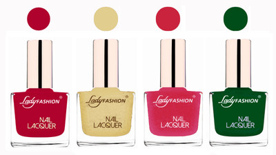 

Lady Fashion Ultra High Shine Long Stay Nail Polish Pink,Mettalic Gold,Mettalic Pink,Dark Green(Pack of 4)