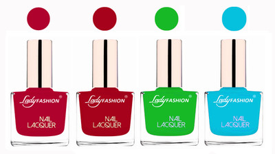 

Lady Fashion Ultra High Shine Long Stay Nail Polish Pink,Dark Red,Light Green,Sky Blue(Pack of 4)