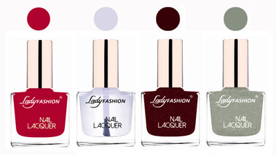 

Lady Fashion Ultra High Shine Long Stay Nail Polish Pink,Transparent,Maroon,Grey(Pack of 4)
