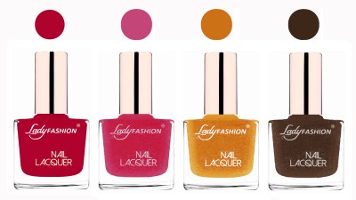 

Lady Fashion Ultra High Shine Long Stay Nail Polish Pink,Abricoat Rose,Golden,Mettalic Brown(Pack of 4)