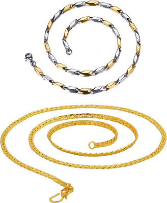 Fashion Frill Exclusive Trendy and Fancy Two Tone Double Coated Chain And Thin Design Double Coated Chain Gold-plated Plated Metal Chain