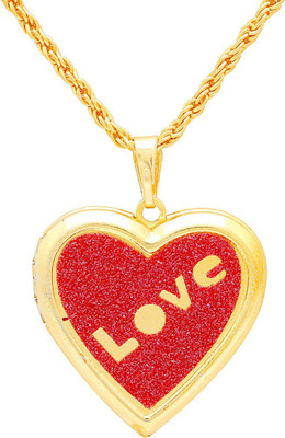 memoir Love Embossed Red Colored Openable Heart Photo Insert Locket Gold-plated Brass Pendant