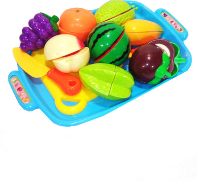 

TALKING GANESHA Realistic Sliceable Cutting Play Kitchen Set Toy For Kids With Big Tray- 12 pcs set (Multi Color)