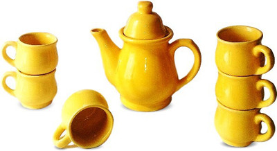 

CROCKTO Yellow Cups Kettle Toy Kitchen Tea Set for Kids - Miniature Baby Set with 1 Kettle and 6 Cups