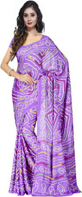 RAJASTHANI BANDEJ Printed Bandhani Crepe Saree(Blue)