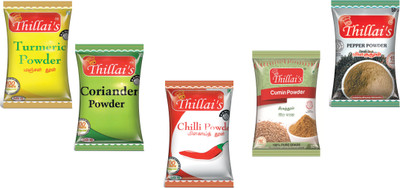 

Thillai's Chilli Powder(50g*2 No's)+Coriander Powder (50g*2 No's) +Cumin Powder (50g*2 No's)+Pepper Powder (50g*2 No's)+Turmeric Powder(50g*2 No's)(5 x 100 g)