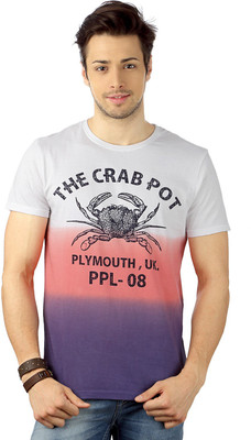 People Printed Men' Round Neck Pink, Purple, White T-Shirt