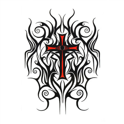 Savii Beautiful Black Big Red Cross Tribal Totem Popular New Design(Beautiful Black Big Red Cross Tribal Totem Popular New Design)