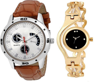 

AK NEW Brown Leather Cronograph Pattern With Golden Designer Couple Watch For Men And Women Watch - For Boys & Girls Watch - For Couple