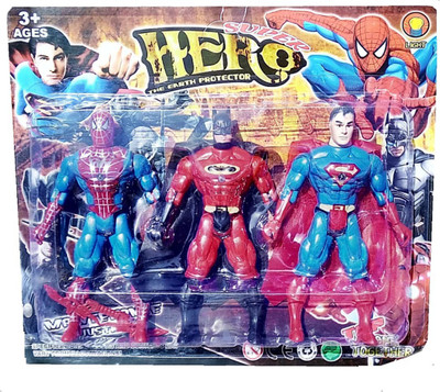 

NMJ Avengers Super Heroes 3 In 1 Action Figure Set with Projection Light 15 cms height - Gift Set for Your Kids - SPIDERMAN, BATMAN, SUPERMAN (Multicolor)(Multicolor)