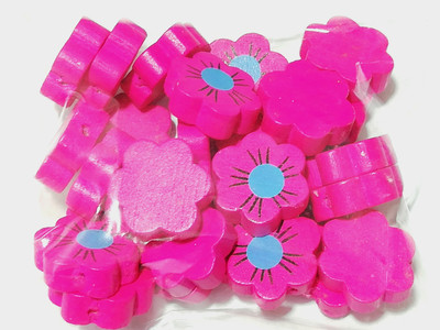 

GOELX Wooden Flower Beads for Beading, Jewellery Making & Art Craft Work !! Size : 20mm X 6mm - pink