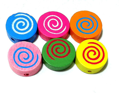 

GOELX Wooden Spiral Candy Beads for Beading, Jewellery Making & Art Craft Work !! Size : 16mm X 6mm - Multicolour