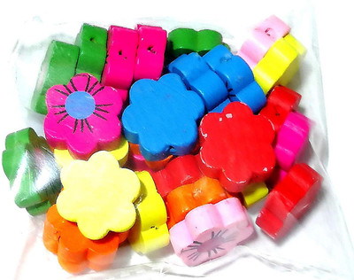 

GOELX Wooden Flower Beads for Beading, Jewellery Making & Art Craft Work !! Size : 20mm X 6mm - multi color