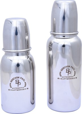 

Brecken Paul baby feeding bottle stainless steel body and silicon nipple /extra cap for travelling purpose - 180 ml &250 ml (Silver) pack of 2 - 250 ml(Silver)