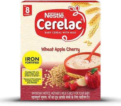 

Nestle Cerelac Fortified Baby Cereal with Milk, Wheat Apple Cherry – From 8 Months, 300g Pack Cereal(300 g, 8+ Months)