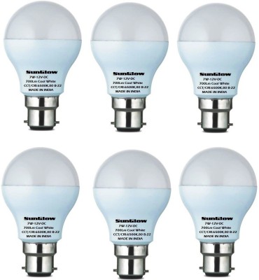 Sun Glow Solar 12 Volt, 7 W Globe B22 LED Bulb(White, Pack of 6)