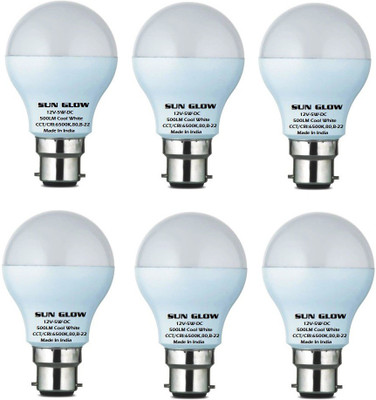 Sun Glow Solar 12 Volt, 5 W Basic Round B22 LED Bulb(White, Pack of 6)
