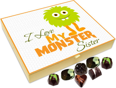 

Chocholik Rakhi Gift Box - I Love My Monster Sister - 20pc Truffles(240 g)